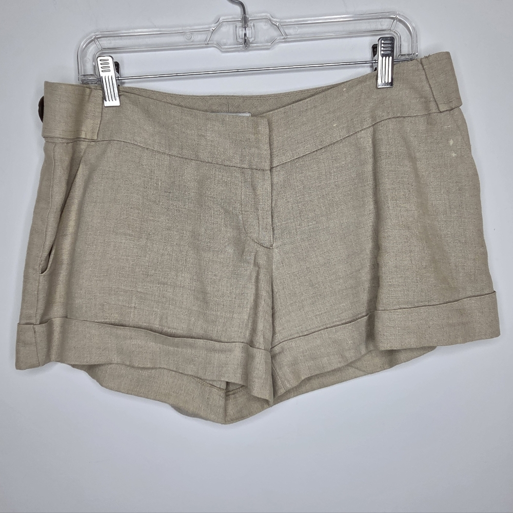 Campaigne Size 6 Stylish Tan Shorts In Linen Textured Fabric - Picture 2 of 11